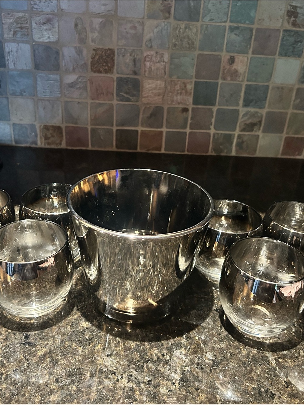 Vintage Champagne Ice Bucket with Matching Glasses - Home Dining